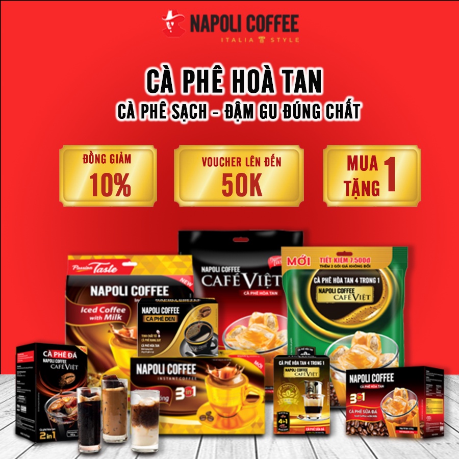 Cà phê đen đá sữa 2in1 3in1 cacao trà Napoli coffee cafe sạch nhiều loại trọng lượng 500g