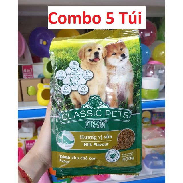 Combo 5 Túi x Thức Ăn Hạt Khô Cho Chó Con - Classic Pets - Milk Flavor - Vị Sữa - Túi 400g