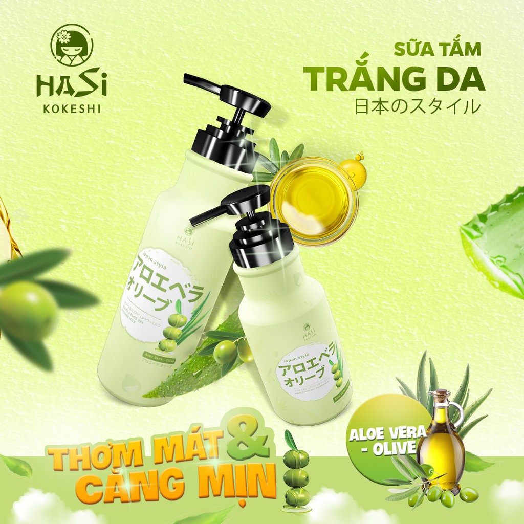 Sữa Tắm Dưỡng Ẩm Và Trắng Da Nha Đam & Olive Hasi Kokeshi 600ml date 2025