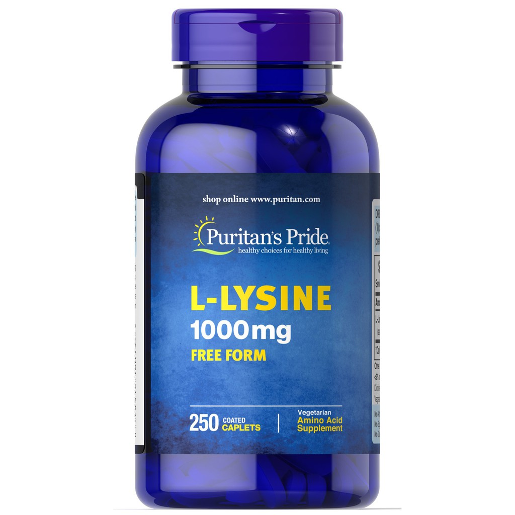 Viên uống hỗ trợ tăng cân, ngừa viêm da Puritan's Pride - L-Lysine 1000mg 250 viên Puritan's Pride