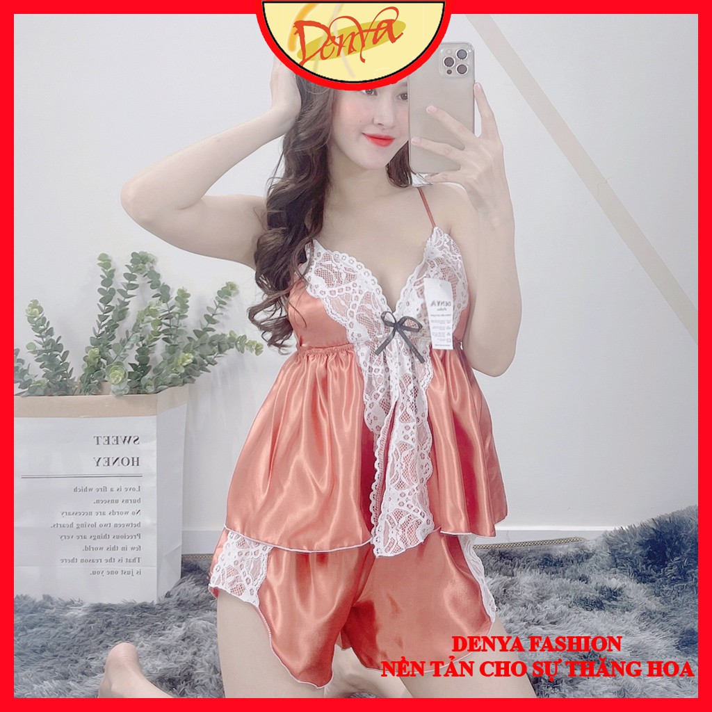 Đồ ngủ sexy bigsize Denya chất liệu lụa phi mềm mịn, có mút ngực kèm dây tăng đơ DN32