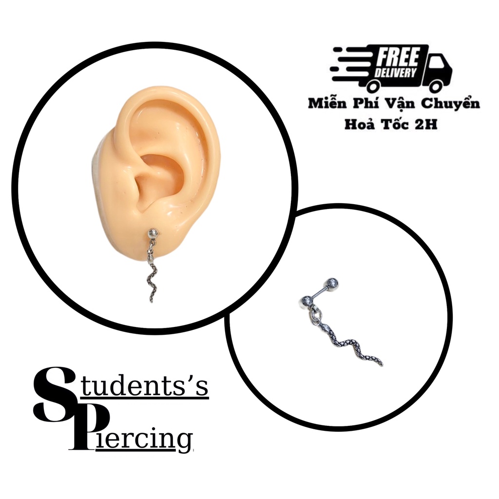 [NOW SHIP] KHUYÊN TAI RƠI HÌNH CON RẮN CÁ TÍNH - KHUYÊN THÉP 316L KHÔNG HAN GỈ