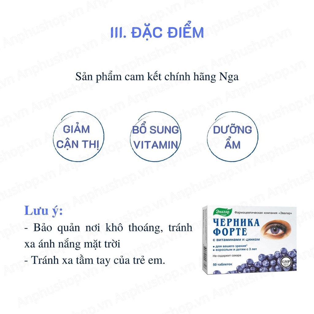 Viên uống bổ mắt việt quất Evalar Bilberry Forte 50 viên của Nga - Sản phẩm chính hãng