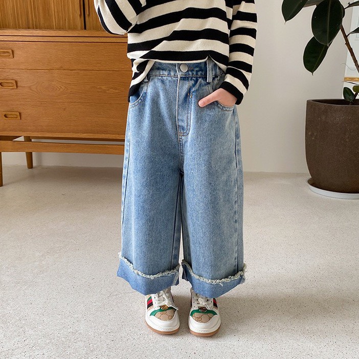 Quần jean bé gái ống rộng tua gấu sz 80-140, quần bé gái phong cách hàn quốc