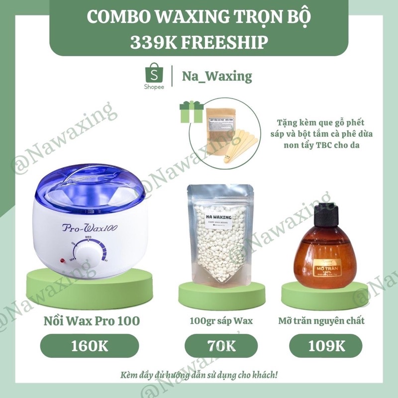 COMBO WAX LÔNG KÈM NỒI SIÊU TIỆN [100gr SÁP WAX + NỒI NẤU SÁP + MỠ TRĂN] TẶNG KÈM QUE GỖ