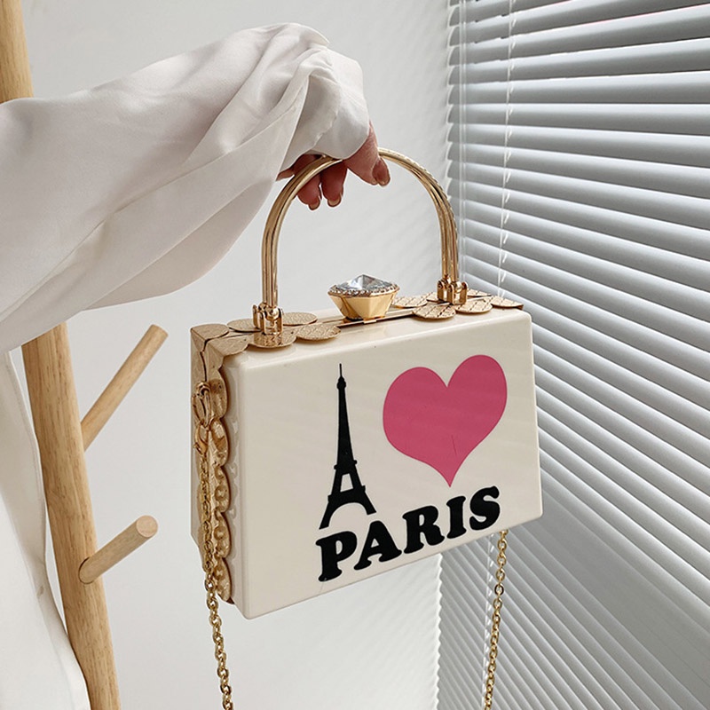 IELGY Túi Đeo Vai Bằng acrylic In Họa Tiết Trái Tim Thời Trang Cho Nữ