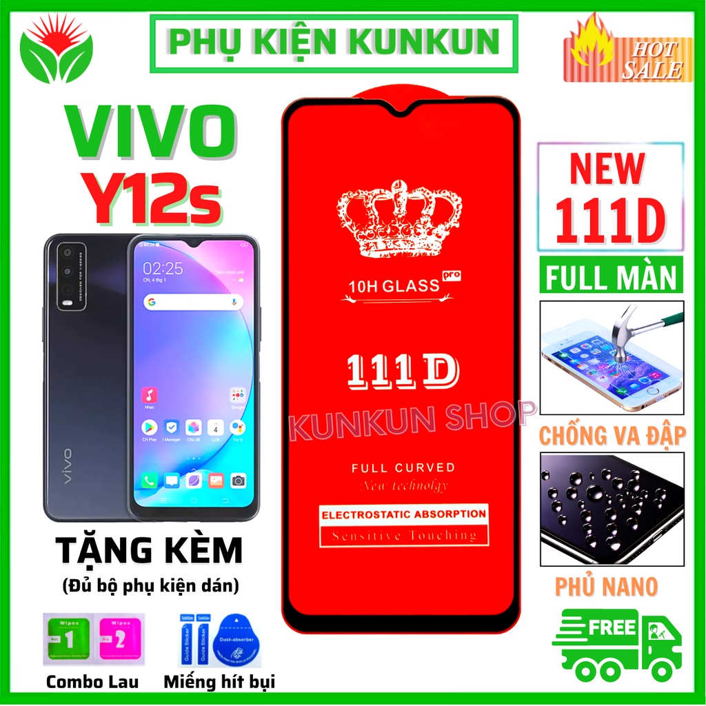 Kính Cường Lực VIVO Y12s - Siêu mượt - Dán Full màn hình 111D - Độ cứng 10H - Độ trong suốt điện thoại cực cao