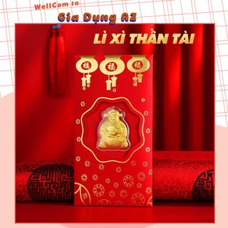 Lì xì thần tài may mắn mạ vàng 24K bao lì xì đỏ may mắn rước tài lộc SB756