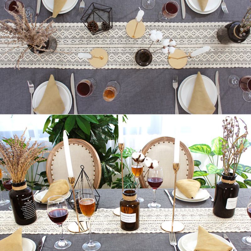 Khăn Trải Bàn Hình Chữ Nhật Chất Liệu Cotton Phối Ren Phong Cách Bohemian Cổ Điển