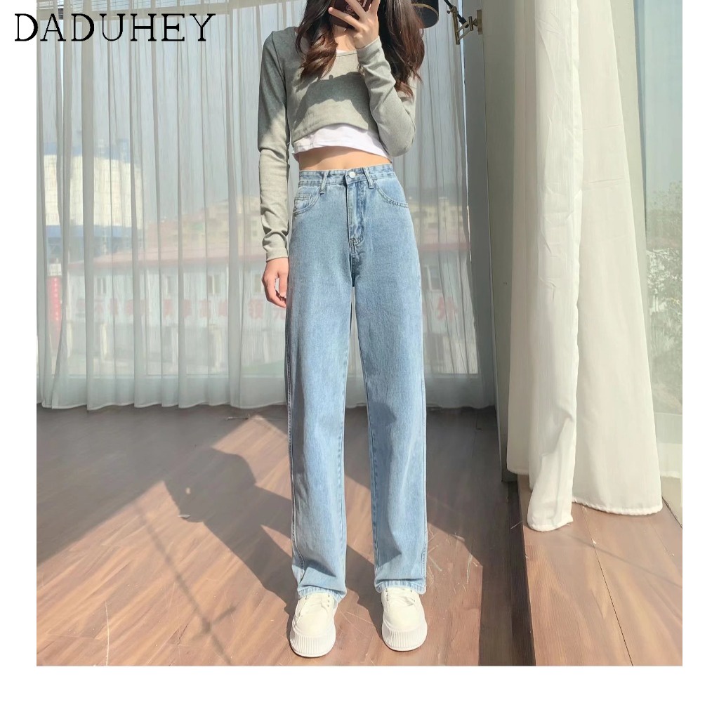 Quần jeans nữ ống rộng lưng cao màu sắc tươi sáng