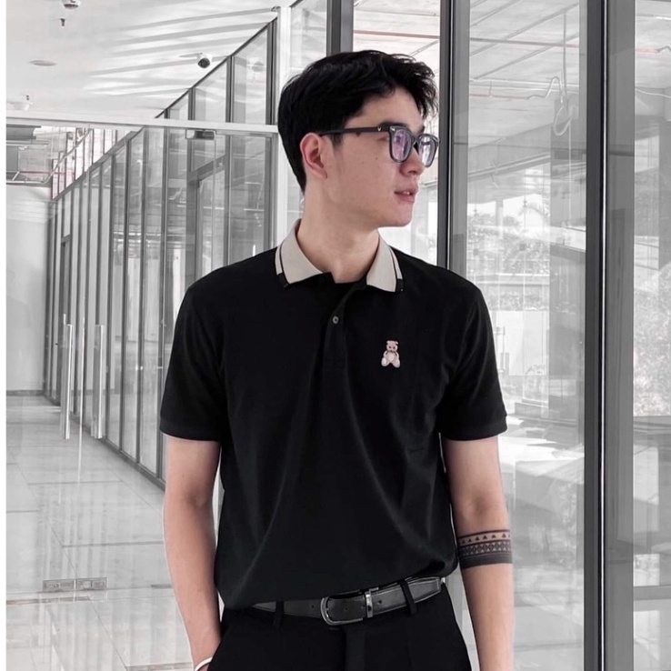 Áo thun nam Polo Basic cộc tay cổ trụ bẻ thêu gấu, vải Cotton cá sấu VNXK form chuẩn phong cách trẻ trung lịch lãm A9