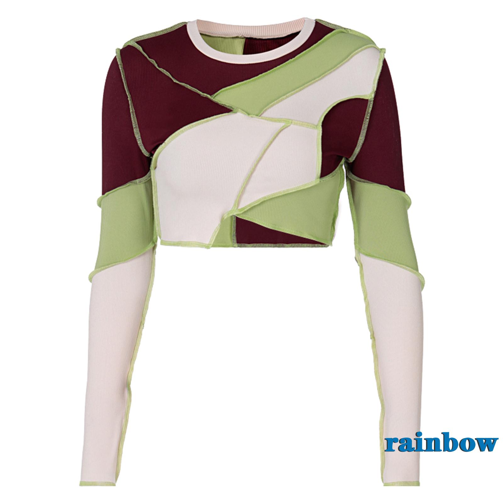 Áo Thun Lửng Tay Dài Kẻ Sọc Màu Cầu Vồng Cá Tính Cho Nữ | BigBuy360 - bigbuy360.vn