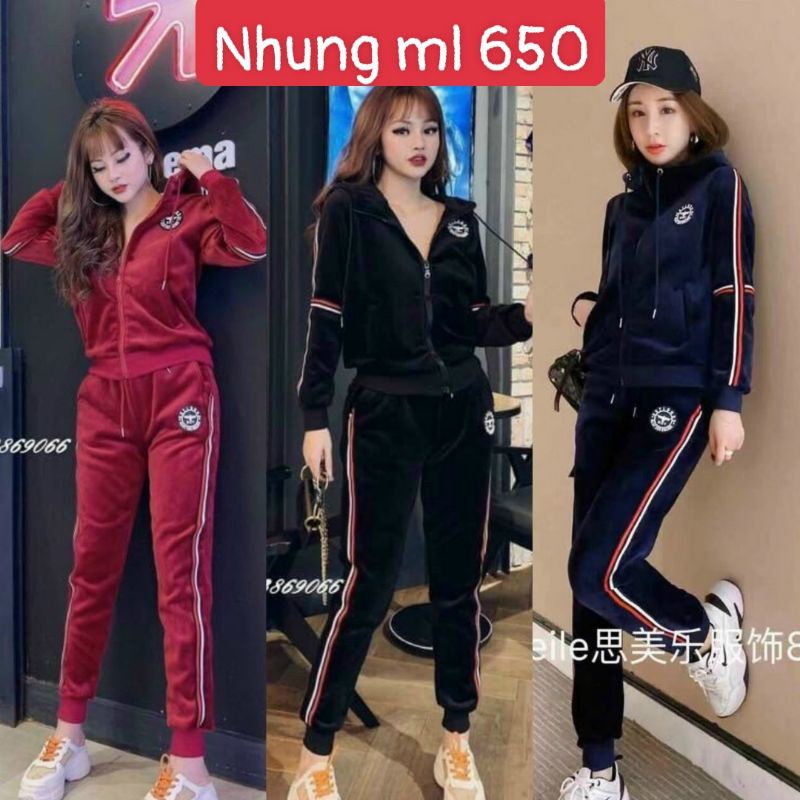 (TOP BÁN CHẠY)Bộ thể thao kéo khóa chata nhung hai mặt nữ họa tiết quảng châu ( ảnh thật)