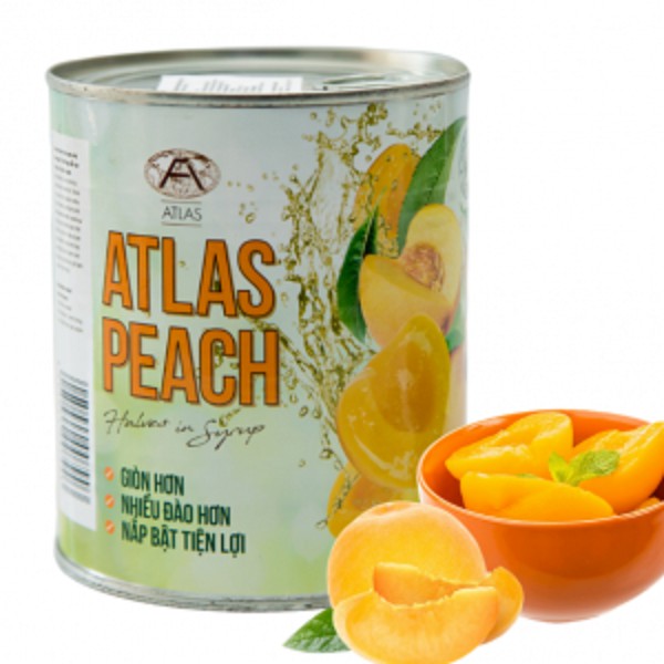 [825g] ĐÀO NGÂM SI RÔ [South Africa] ATLAS Peach Halves in Syrup (als-hk)