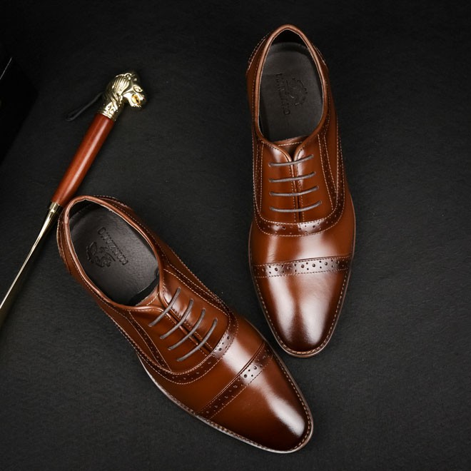 Giày nam da thật Manzano phong cách Retro cổ điển họa tiết tinh tế sang trọng M66688