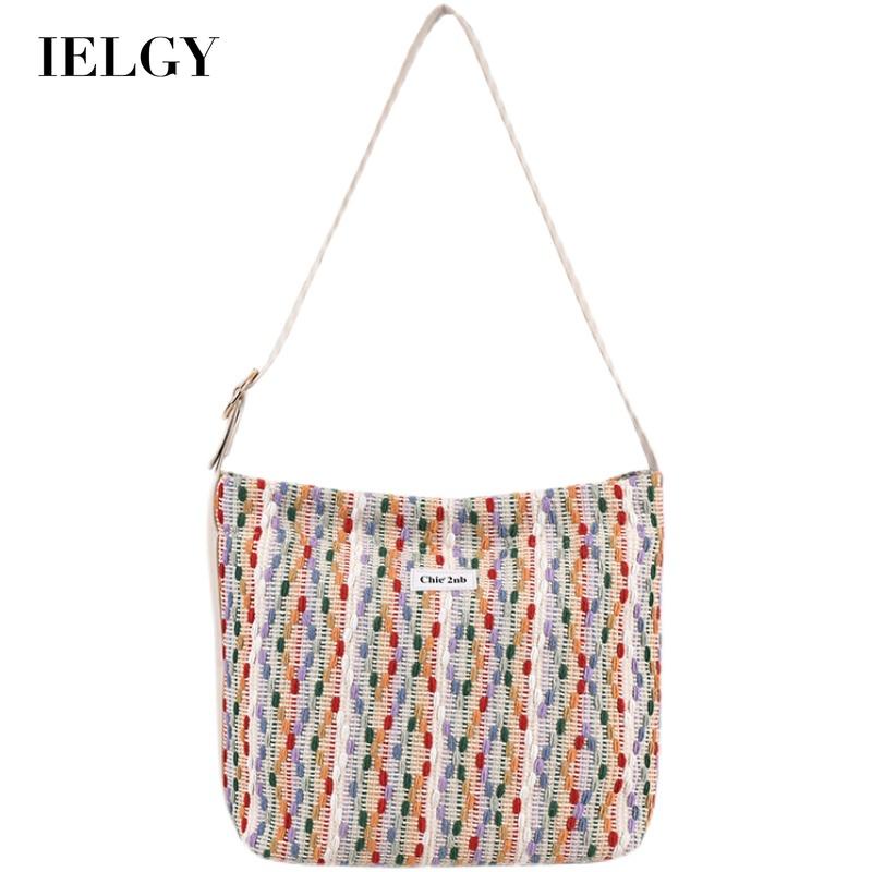 Túi Đeo Vai Vải Len Màu Cầu Vồng Cỡ Lớn Dễ Phối Đồ Cho Nữ