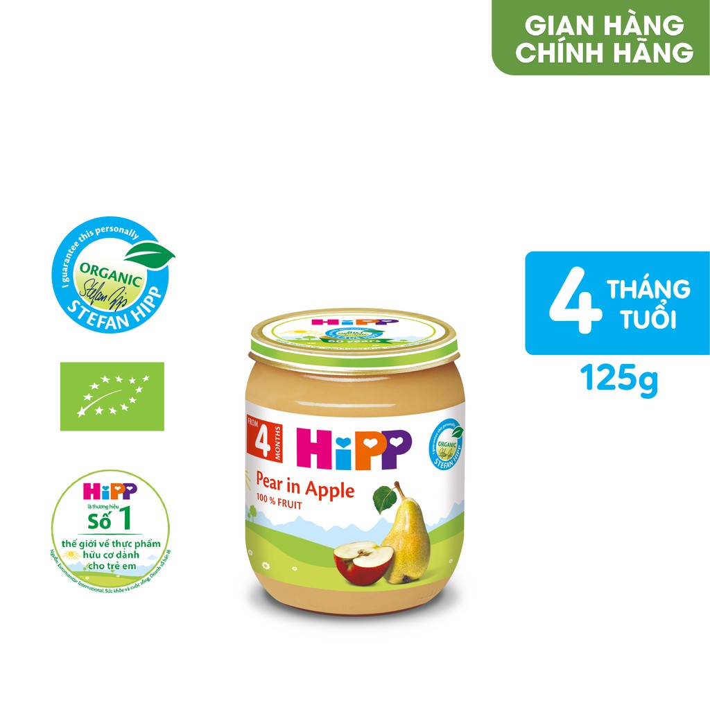 Dinh dưỡng đóng lọ ăn dặm Lê Táo HiPP Organic 125g