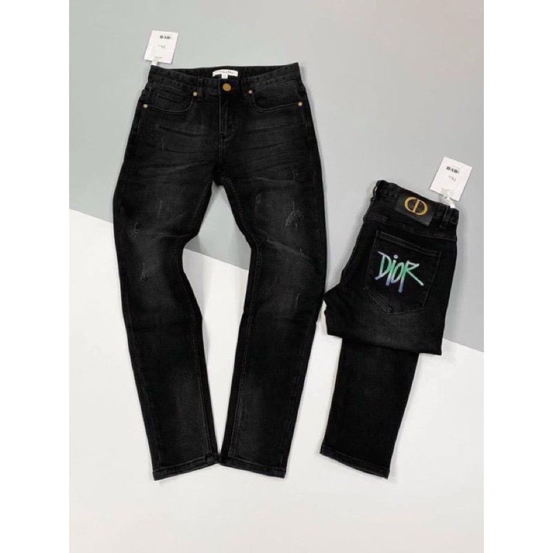 Quần Biker Dior đơn giản in chữ túi sau cực đẹp - Quần bò ống côn - Quần jean nam