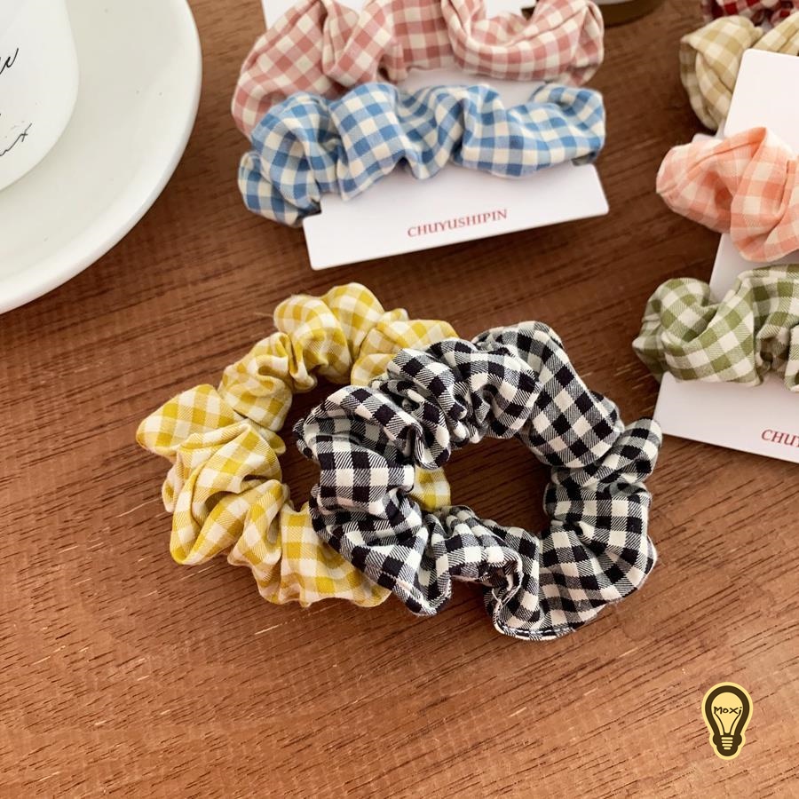 [ NGẪU NHIÊN ] Thun Cột Tóc Scrunchies Co Giãn Tốt Họa Tiết Caro Đơn Giản Thanh Lịch Xinh Xắn Thời Trang Đa Dạng Màu Sắc
