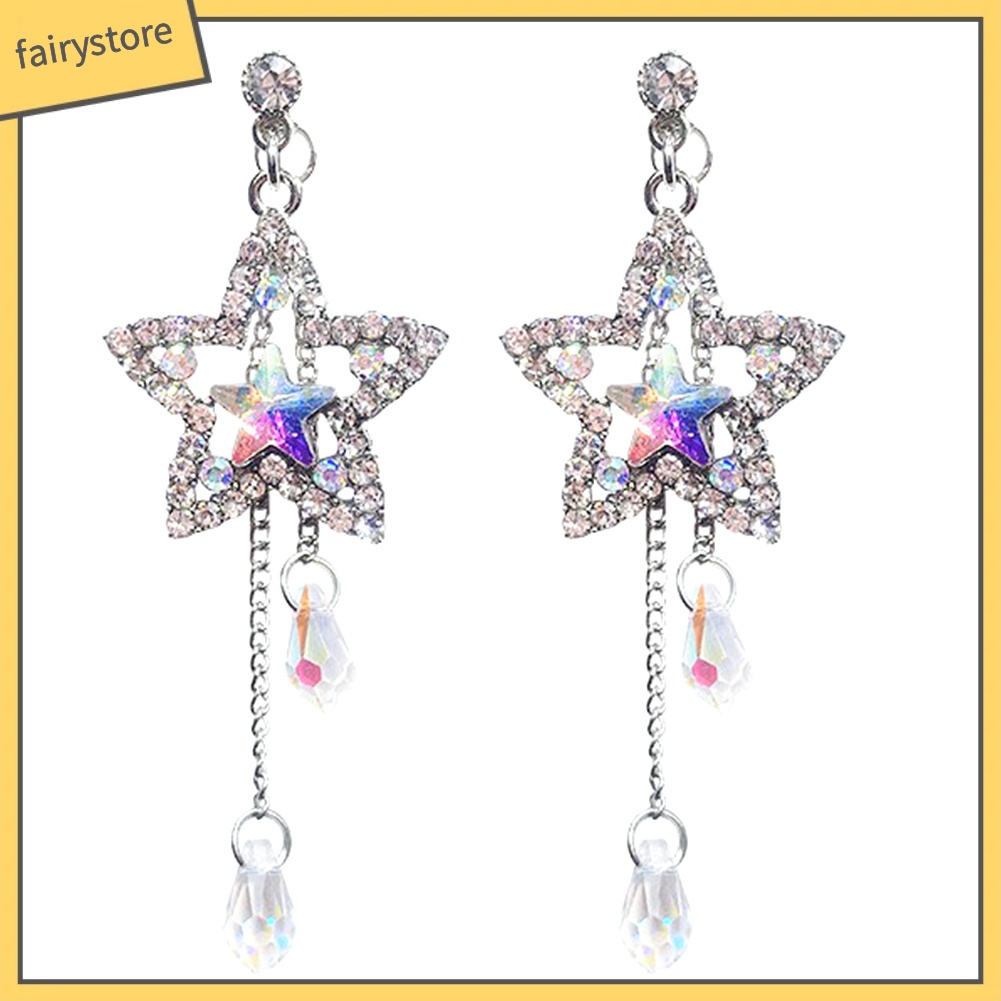 Bông Tai Dáng Dài Hình Ngôi Sao Đính Đá Lấp Lánh