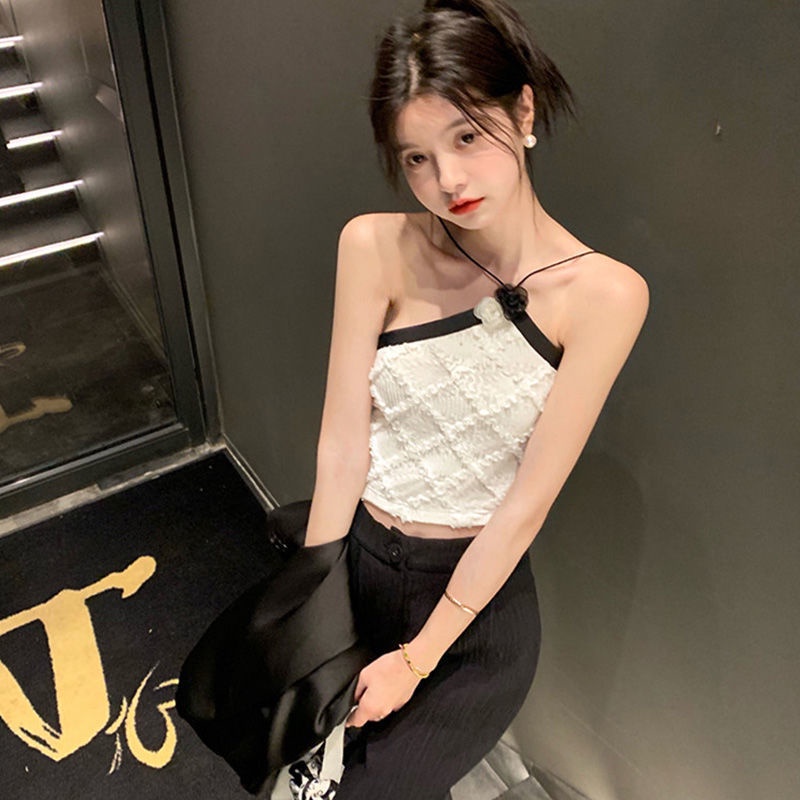 Pure lust for style Spice Girl suit Women's Summer New style Design named Yuanyuan French sling vest sunscreen shoulder cover shirt trend