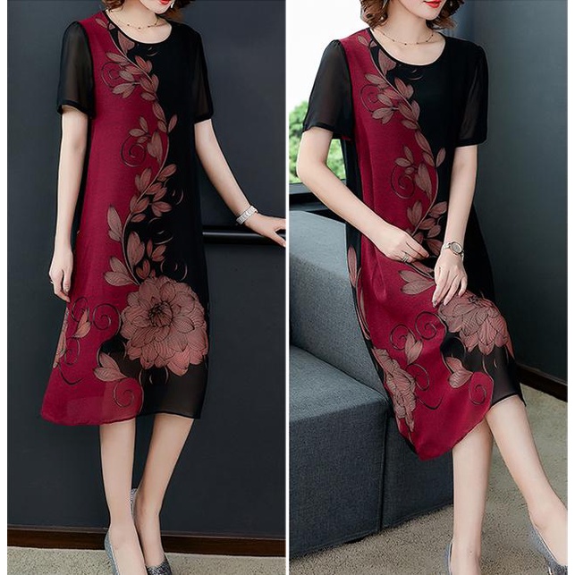 SHOPPRO ĐẦM TRUNG NIÊN CAO CẤP TẶNG MẸ, NGƯỜI THÂN BẠN BÈ KIỂU ĐẦM SUÔNG DÁNG DÀI IN HOA SEN 3226 3220 3318 3274