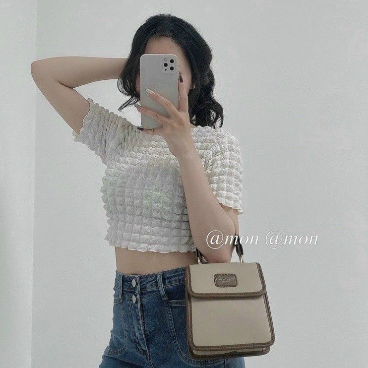 Áo croptop tay ngắn vải xốp siêu xinh(B.C)