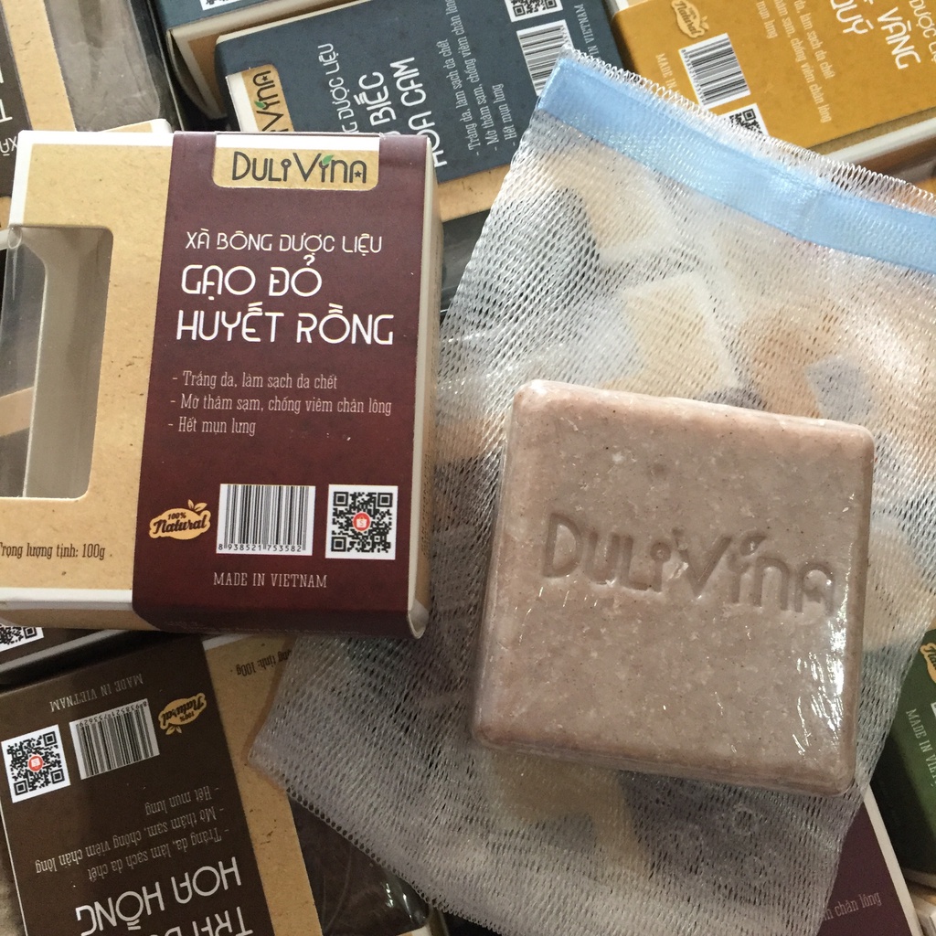Xà phòng thảo dược Gạo Đỏ Huyết Rồng, Soap gạo làm sạch sâu, dưỡng trắng da tự nhiên 100g Dulivina | BigBuy360 - bigbuy360.vn