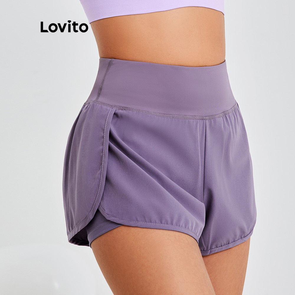 Quần Lovito dáng ôm thể thao cạp cao thoải mái màu trơn cơ bản L13X095 (Màu tím)