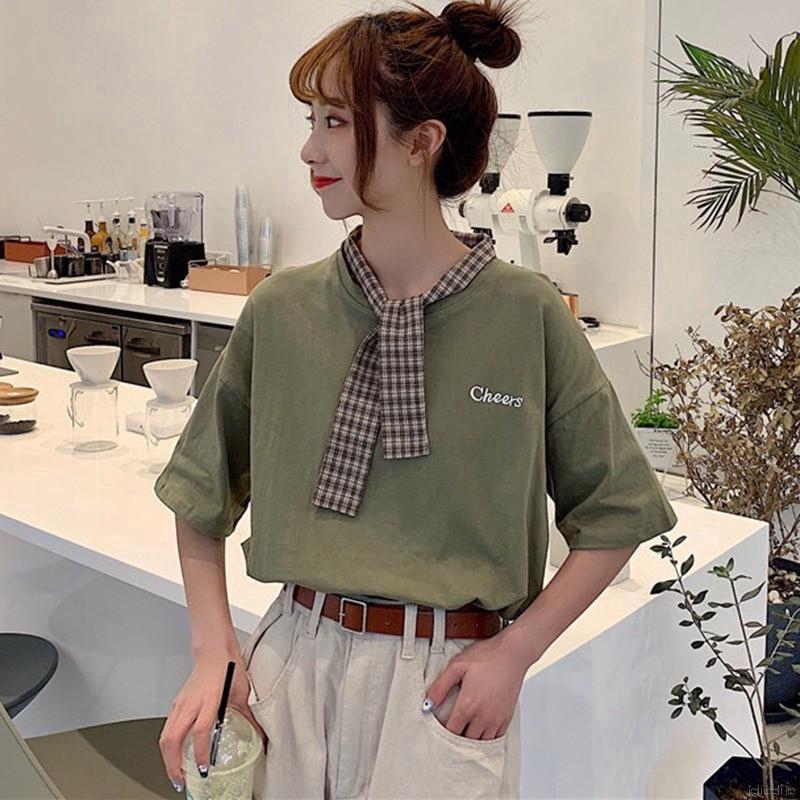 Áo thun nữ ngắn tay dáng rộng in chữ đơn giản