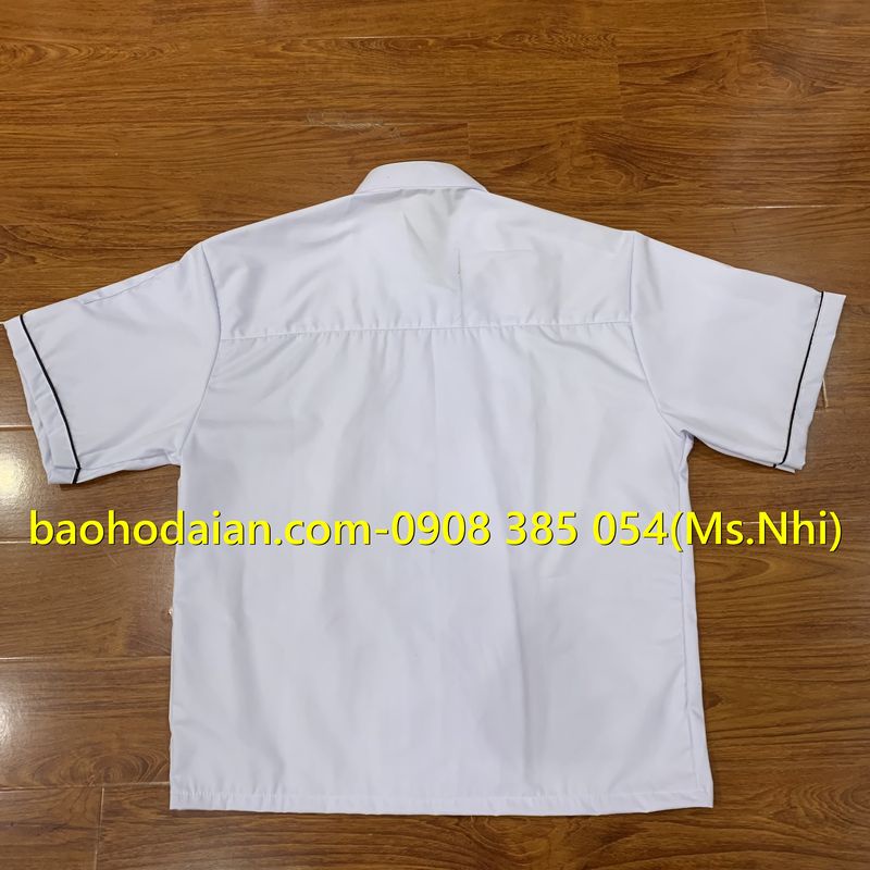 Áo đầu bếp vải kaki ngắn tay có viền đen