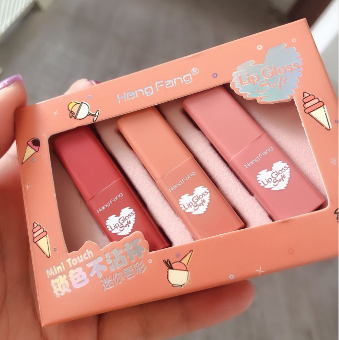 Set 3 Son Bóng Mini Mềm Mịn Lâu Trôi Không Thấm Nước Hengfang | BigBuy360 - bigbuy360.vn