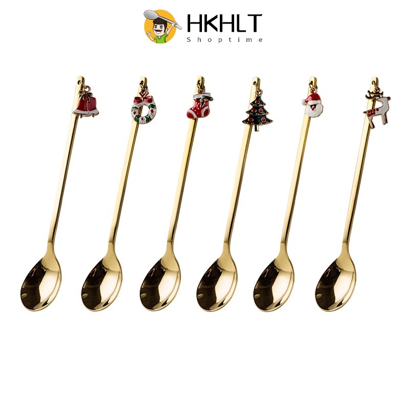 Muỗng Cà Phê Bằng Thép Không Gỉ Thiết Kế Mặt Phụ Kiện Giáng Sinh Độc Đáo