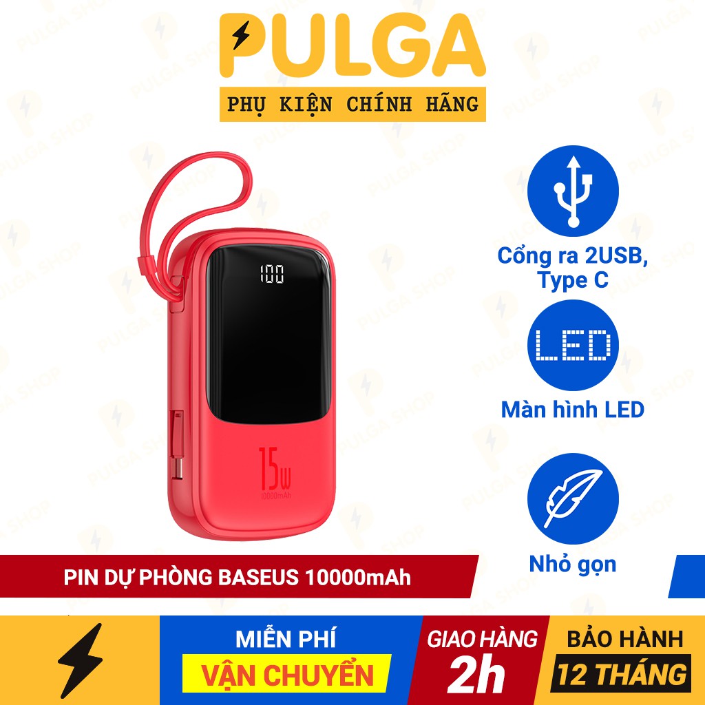 Pin Sạc Dự Phòng 10000mAh Baseus Tích Hợp Cáp Sạc iPhone Hỗ Trợ Sạc Nhanh 3A - Thiết Kế Nhỏ Gọn - Chính Hãng