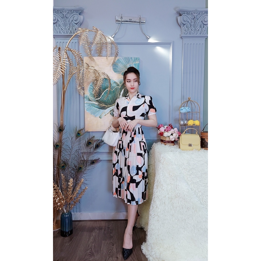 Đầm sơ mi xếp ly Da1461 vải voan châu tôn