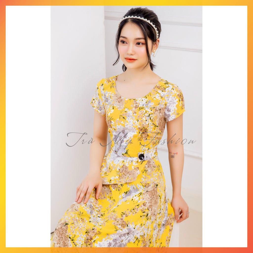 [HÀNG THIẾT KẾ - BẢO HÀNH] Đầm Dài Họa Tiết Hoa Nhiệt Đới Cổ Tròn sang trọng [Hàng thiết kế] | BigBuy360 - bigbuy360.vn