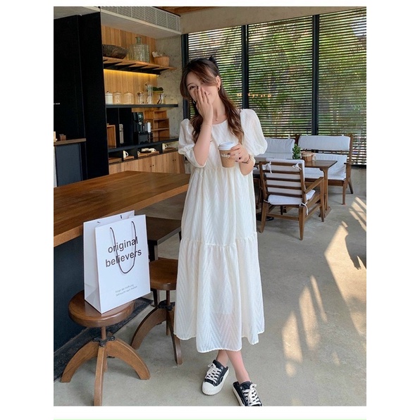 Đầm trơn dáng dài babydoll siêu xinh bầu bì bon chen thoải mái