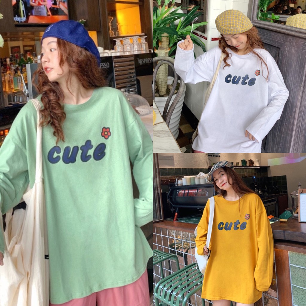 Áo thun tay dài form rộng CUTE ulzzang thu đông UNISEX ( HÀNG ĐẸP KÈM ẢNH THẬT )