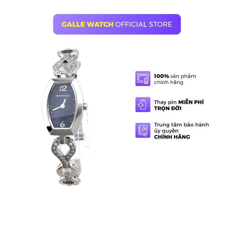 Đồng hồ Romanson Woman Watch RM9238QLWBK nữ mặt nhỏ đính đá, chống nước, máy Thụy Sĩ dây thép cao cấp chính hãng