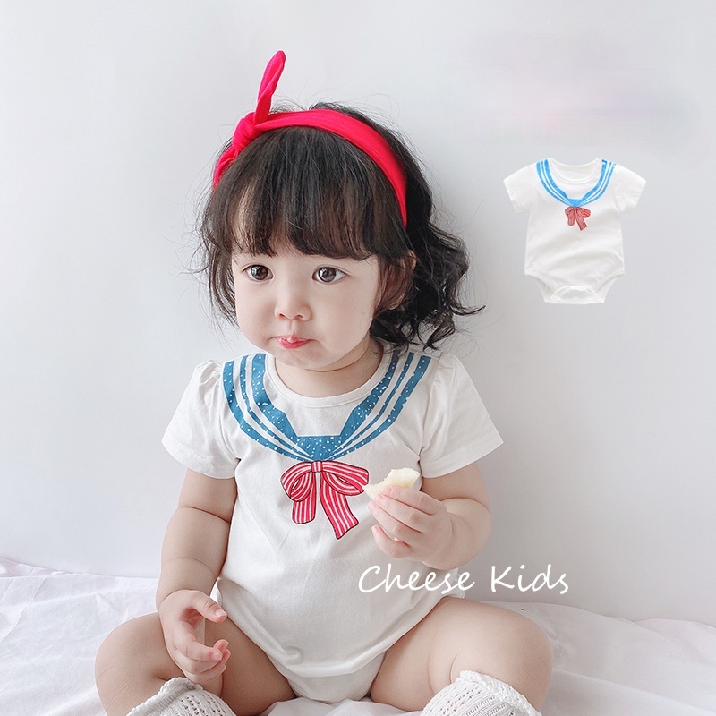 Áo liền quần họa tiết nơ thủy thủ dễ thương thời trang mùa hè dành cho trẻ em