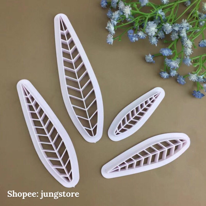 Khuôn tạo hình lá đào, bộ 4 khuôn lá đủ kích cỡ trang trí bánh bao M428