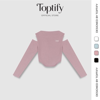 Áo croptop nữ khoét eo logo TOPTIFY dài tay cut out vai Theodora Top AC234