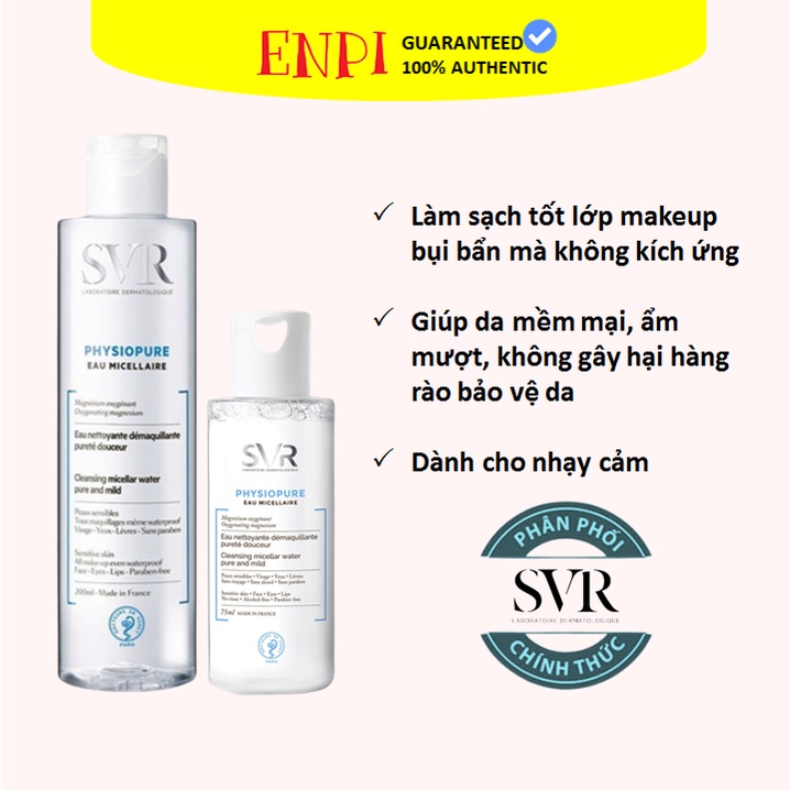 Tẩy trang cho da nhạy cảm SVR Physiopure Eau Micellaire [PHÂN PHỐI CHÍNH HÃNG]