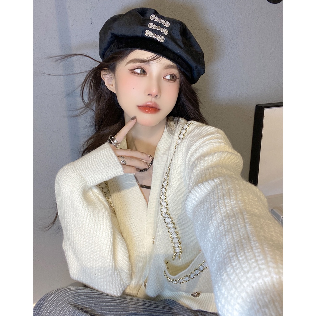 Áo len lông cardigan dáng rộng, áo khoác nữ A1153