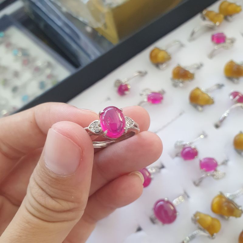 Nhẫn nữ bạc s925 đính đá ruby sao đỏ thời trang