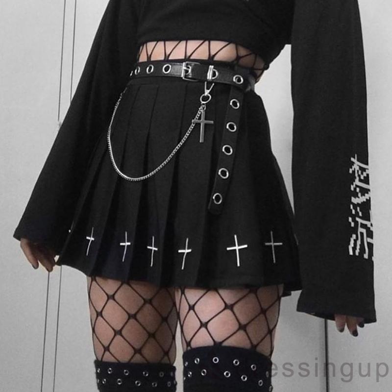 Chân Váy Mini Lưng Cao Xếp Ly Phong Cách Gothic Punk Cá Tính Cho Nữ