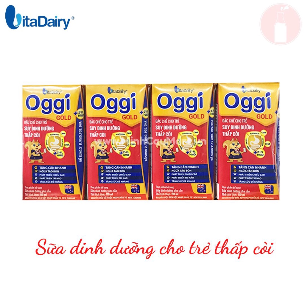 Thùng sữa pha sẵn Oggi Gold hộp 110ml Trẻ Suy Dinh Dưỡng Thấp Còi