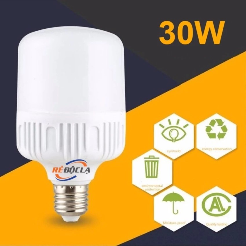 Bộ 2 Bóng đèn Led trụ 30W Siêu sáng tiết kiệm điện ánh sáng trắng (tặng bộ 2 đèn ngủ cảm ứng)