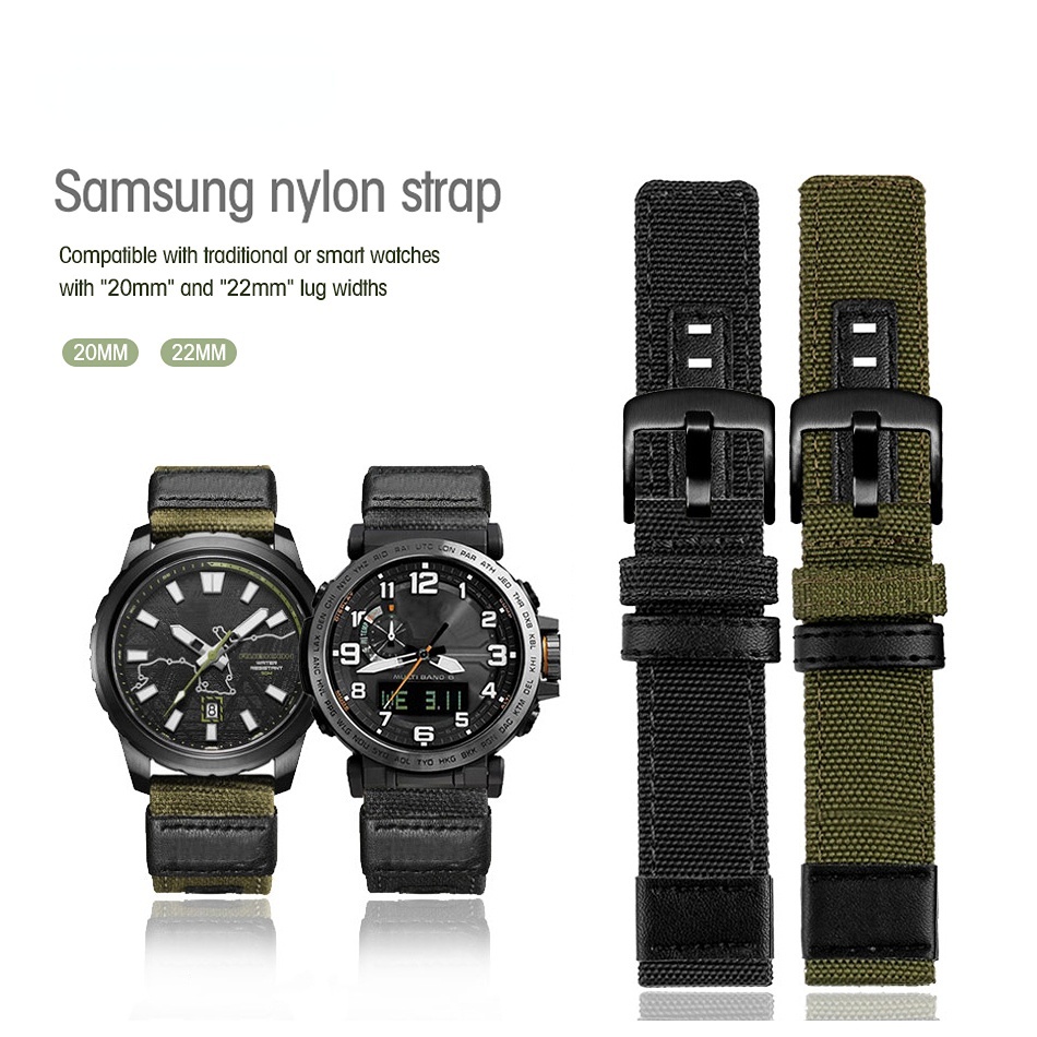 Dây Đeo Vải Dù + Vải Canvas + Da Kích Thước 18MM 20MM 22MM 24MM Thông Dụng Cho Đồng Hồ Samsung Galaxy Watch4 Classic 42/46MM