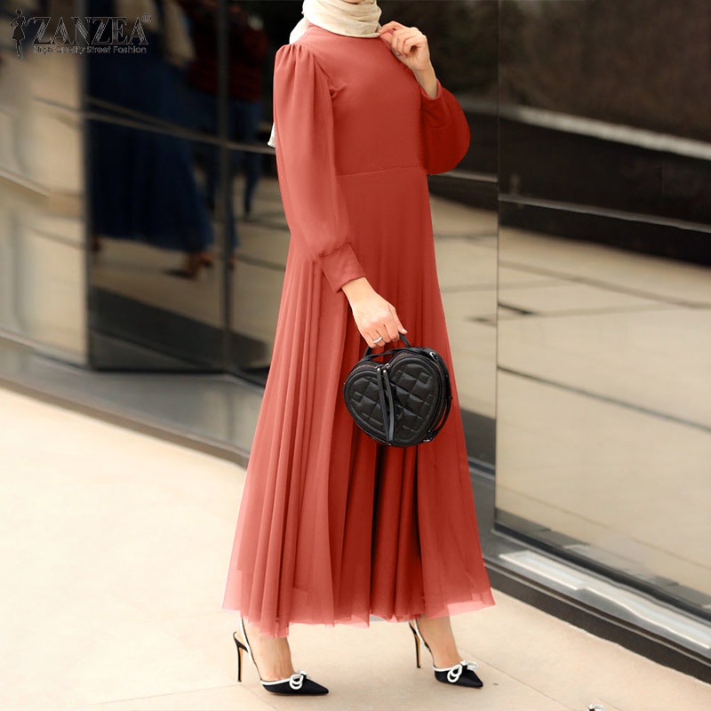 Zanzea Đầm Maxi Nữ Dài Tay Cổ Tròn Thời Trang Hàn